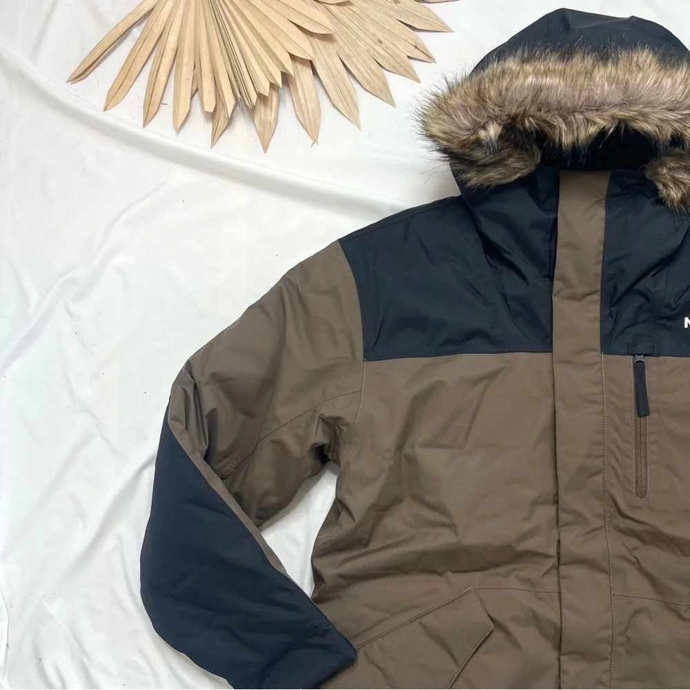 The North Face Bedford Down Insulated Smokey Brown Black Fur Parka Jacket Coat